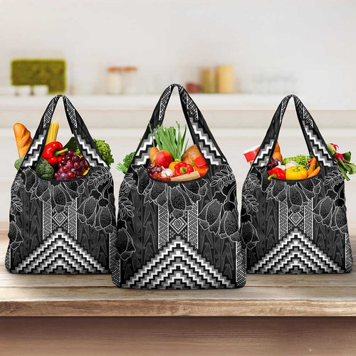 Aotearoa Taniko Pattern Grocery Bag Poutama Mix Kowhai Flowers