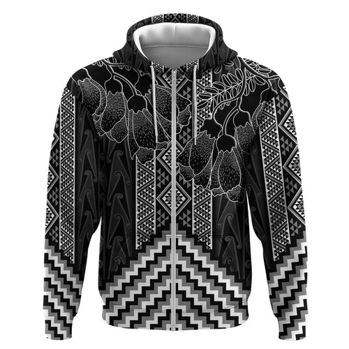 Aotearoa Taniko Pattern Hoodie Poutama Mix Kowhai Flowers