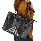 Aotearoa Taniko Pattern Leather Tote Bag Poutama Mix Kowhai Flowers