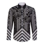 Aotearoa Taniko Pattern Long Sleeve Button Shirt Poutama Mix Kowhai Flowers