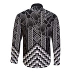 Aotearoa Taniko Pattern Long Sleeve Button Shirt Poutama Mix Kowhai Flowers