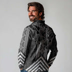 Aotearoa Taniko Pattern Long Sleeve Polo Shirt Poutama Mix Kowhai Flowers