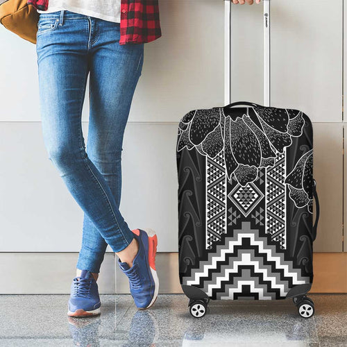 Aotearoa Taniko Pattern Luggage Cover Poutama Mix Kowhai Flowers
