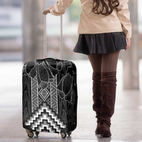 Aotearoa Taniko Pattern Luggage Cover Poutama Mix Kowhai Flowers