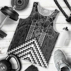 Aotearoa Taniko Pattern Men Tank Top Poutama Mix Kowhai Flowers