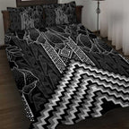 Aotearoa Taniko Pattern Quilt Bed Set Poutama Mix Kowhai Flowers