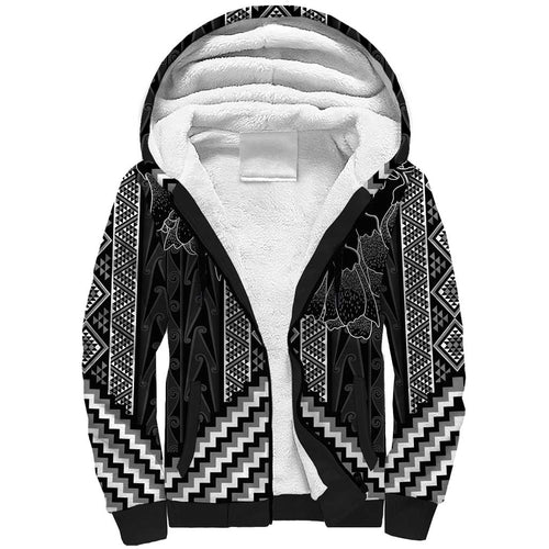 Aotearoa Taniko Pattern Sherpa Hoodie Poutama Mix Kowhai Flowers