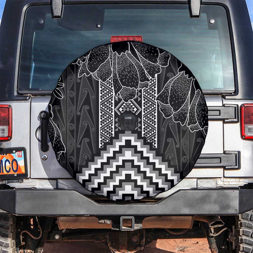 Aotearoa Taniko Pattern Spare Tire Cover Poutama Mix Kowhai Flowers