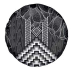 Aotearoa Taniko Pattern Spare Tire Cover Poutama Mix Kowhai Flowers