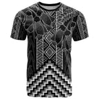 Aotearoa Taniko Pattern T Shirt Poutama Mix Kowhai Flowers