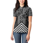 Aotearoa Taniko Pattern Women Polo Shirt Poutama Mix Kowhai Flowers