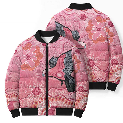 NAIDOC Week Aussie Indigenous Bomber Puffer Jacket Aboriginal Galah Bird Contemporary Art