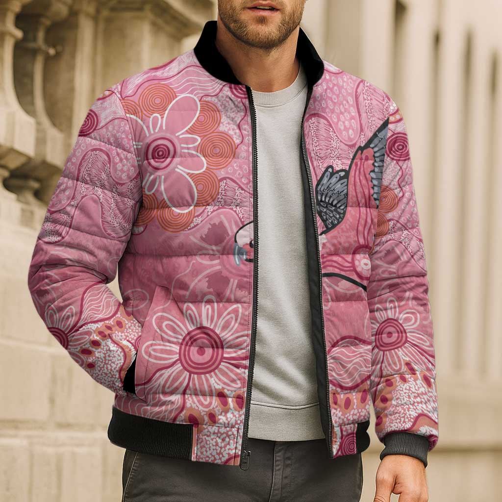 NAIDOC Week Aussie Indigenous Bomber Puffer Jacket Aboriginal Galah Bird Contemporary Art
