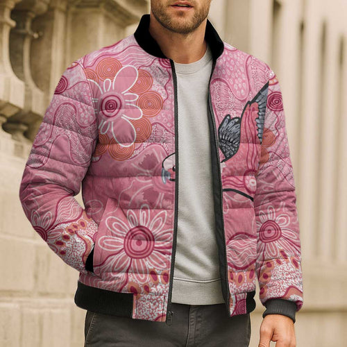 NAIDOC Week Aussie Indigenous Bomber Puffer Jacket Aboriginal Galah Bird Contemporary Art