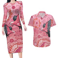 NAIDOC Week Aussie Indigenous Couples Matching Long Sleeve Bodycon Dress and Hawaiian Shirt Aboriginal Galah Bird Contemporary Art