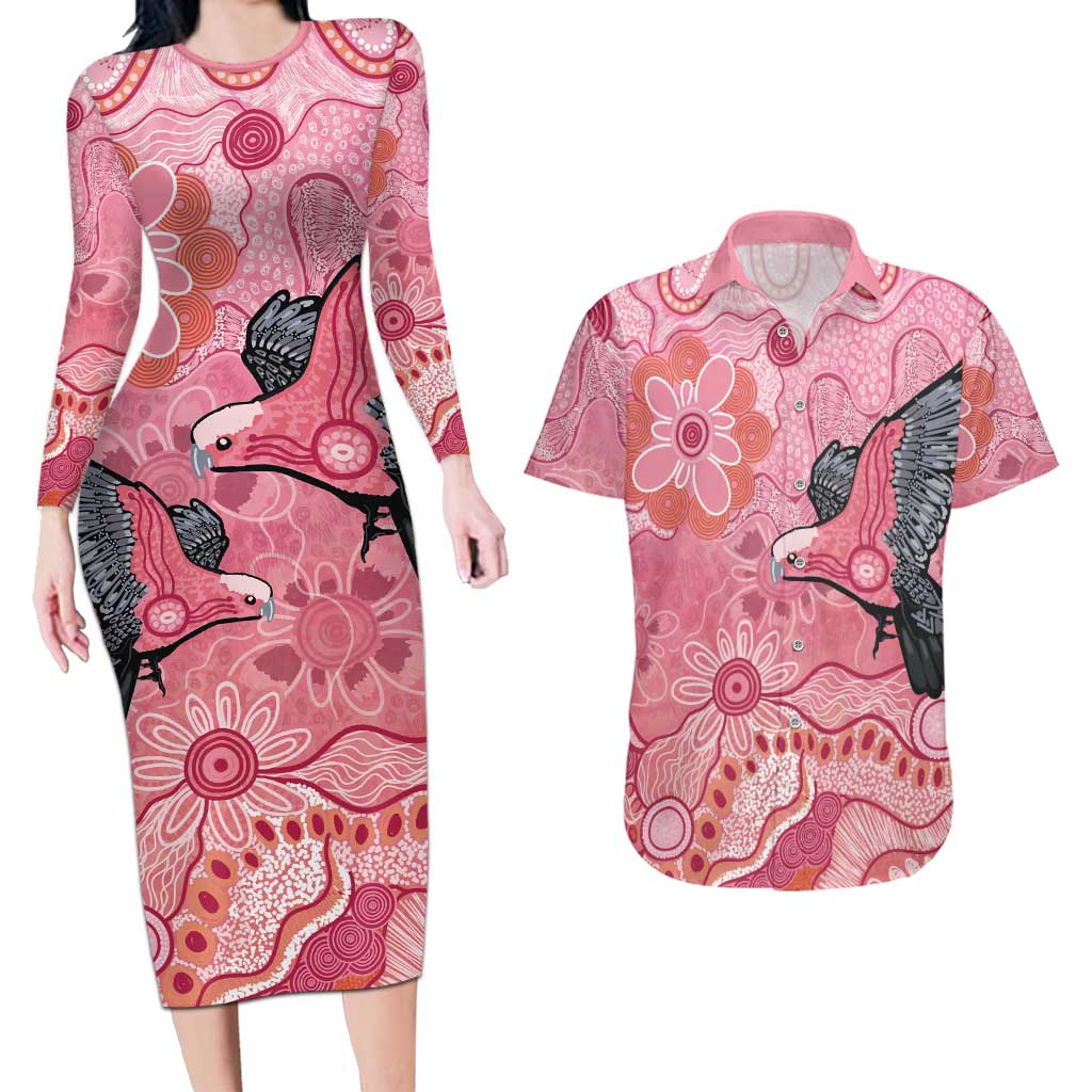 NAIDOC Week Aussie Indigenous Couples Matching Long Sleeve Bodycon Dress and Hawaiian Shirt Aboriginal Galah Bird Contemporary Art