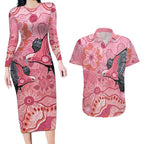 NAIDOC Week Aussie Indigenous Couples Matching Long Sleeve Bodycon Dress and Hawaiian Shirt Aboriginal Galah Bird Contemporary Art