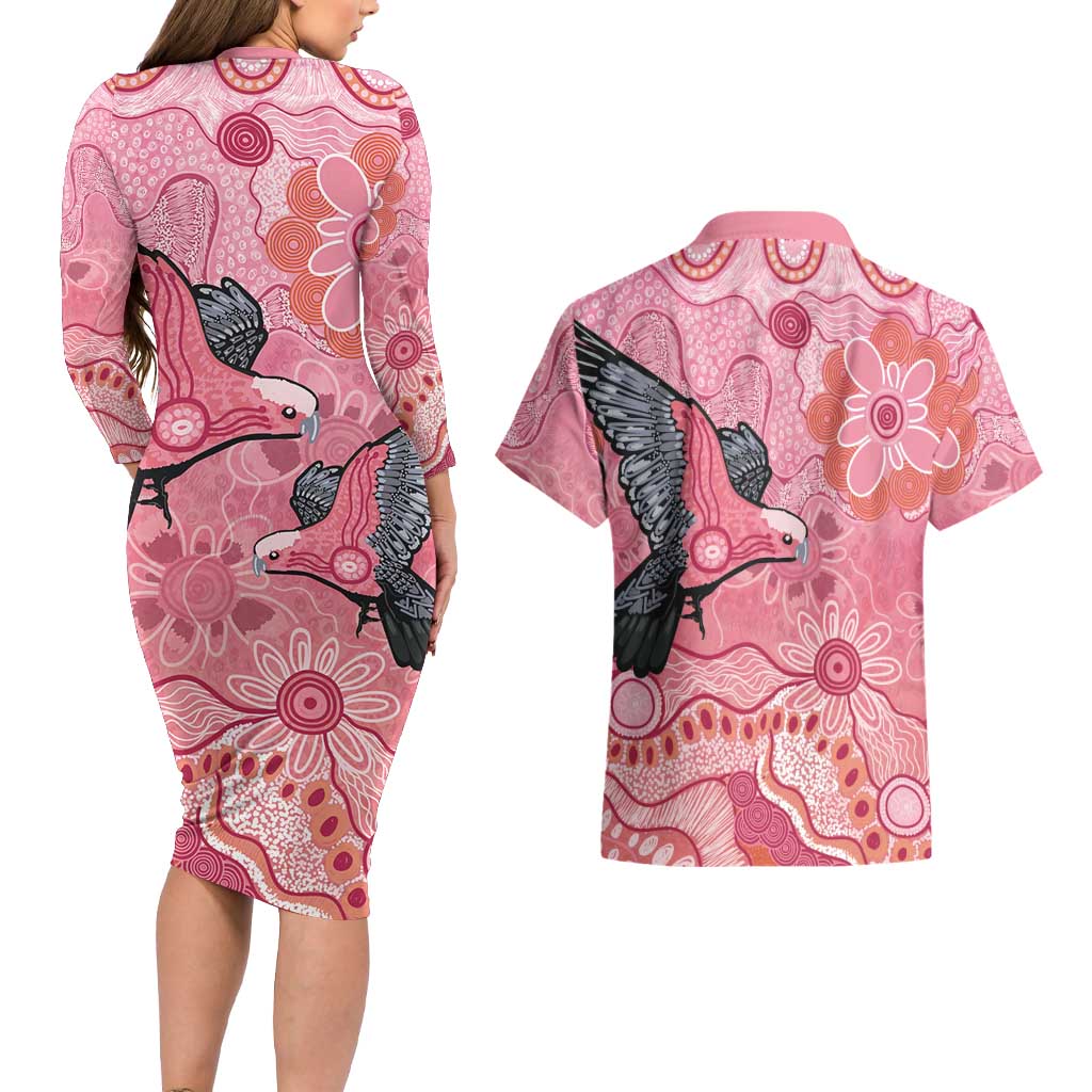 NAIDOC Week Aussie Indigenous Couples Matching Long Sleeve Bodycon Dress and Hawaiian Shirt Aboriginal Galah Bird Contemporary Art