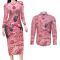 NAIDOC Week Aussie Indigenous Couples Matching Long Sleeve Bodycon Dress and Long Sleeve Button Shirt Aboriginal Galah Bird Contemporary Art