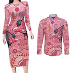 NAIDOC Week Aussie Indigenous Couples Matching Long Sleeve Bodycon Dress and Long Sleeve Button Shirt Aboriginal Galah Bird Contemporary Art