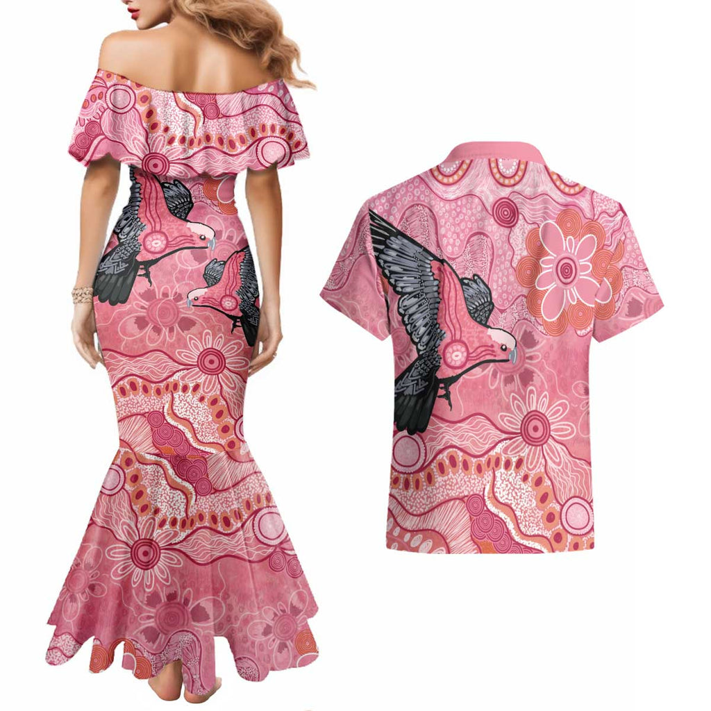 NAIDOC Week Aussie Indigenous Couples Matching Mermaid Dress and Hawaiian Shirt Aboriginal Galah Bird Contemporary Art