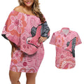 NAIDOC Week Aussie Indigenous Couples Matching Off Shoulder Short Dress and Hawaiian Shirt Aboriginal Galah Bird Contemporary Art