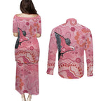 NAIDOC Week Aussie Indigenous Couples Matching Puletasi and Long Sleeve Button Shirt Aboriginal Galah Bird Contemporary Art