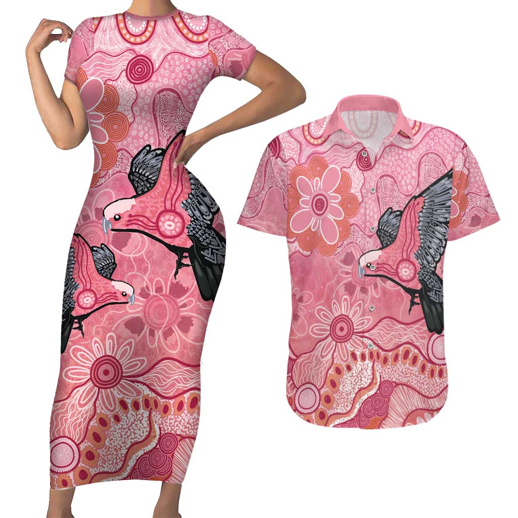 NAIDOC Week Aussie Indigenous Couples Matching Short Sleeve Bodycon Dress and Hawaiian Shirt Aboriginal Galah Bird Contemporary Art