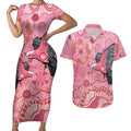 NAIDOC Week Aussie Indigenous Couples Matching Short Sleeve Bodycon Dress and Hawaiian Shirt Aboriginal Galah Bird Contemporary Art