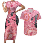 NAIDOC Week Aussie Indigenous Couples Matching Short Sleeve Bodycon Dress and Hawaiian Shirt Aboriginal Galah Bird Contemporary Art