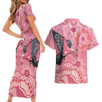 NAIDOC Week Aussie Indigenous Couples Matching Short Sleeve Bodycon Dress and Hawaiian Shirt Aboriginal Galah Bird Contemporary Art