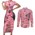 NAIDOC Week Aussie Indigenous Couples Matching Short Sleeve Bodycon Dress and Long Sleeve Button Shirt Aboriginal Galah Bird Contemporary Art