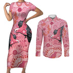 NAIDOC Week Aussie Indigenous Couples Matching Short Sleeve Bodycon Dress and Long Sleeve Button Shirt Aboriginal Galah Bird Contemporary Art