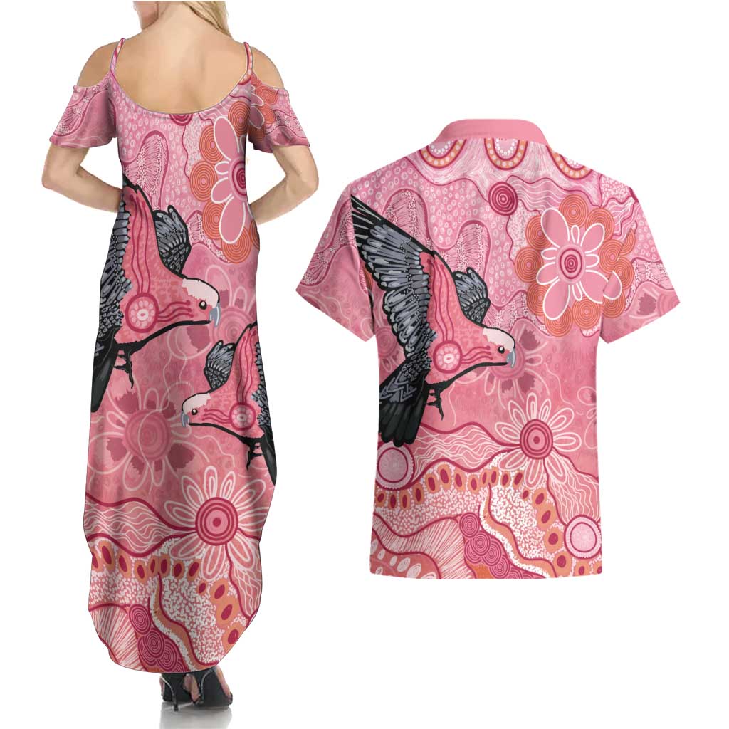 NAIDOC Week Aussie Indigenous Couples Matching Summer Maxi Dress and Hawaiian Shirt Aboriginal Galah Bird Contemporary Art