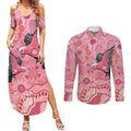 NAIDOC Week Aussie Indigenous Couples Matching Summer Maxi Dress and Long Sleeve Button Shirt Aboriginal Galah Bird Contemporary Art