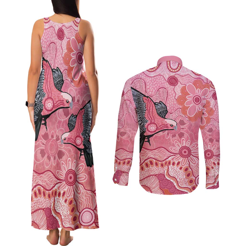 NAIDOC Week Aussie Indigenous Couples Matching Tank Maxi Dress and Long Sleeve Button Shirt Aboriginal Galah Bird Contemporary Art
