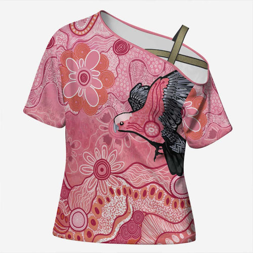 NAIDOC Week Aussie Indigenous Cross Shoulder Shirt Aboriginal Galah Bird Contemporary Art