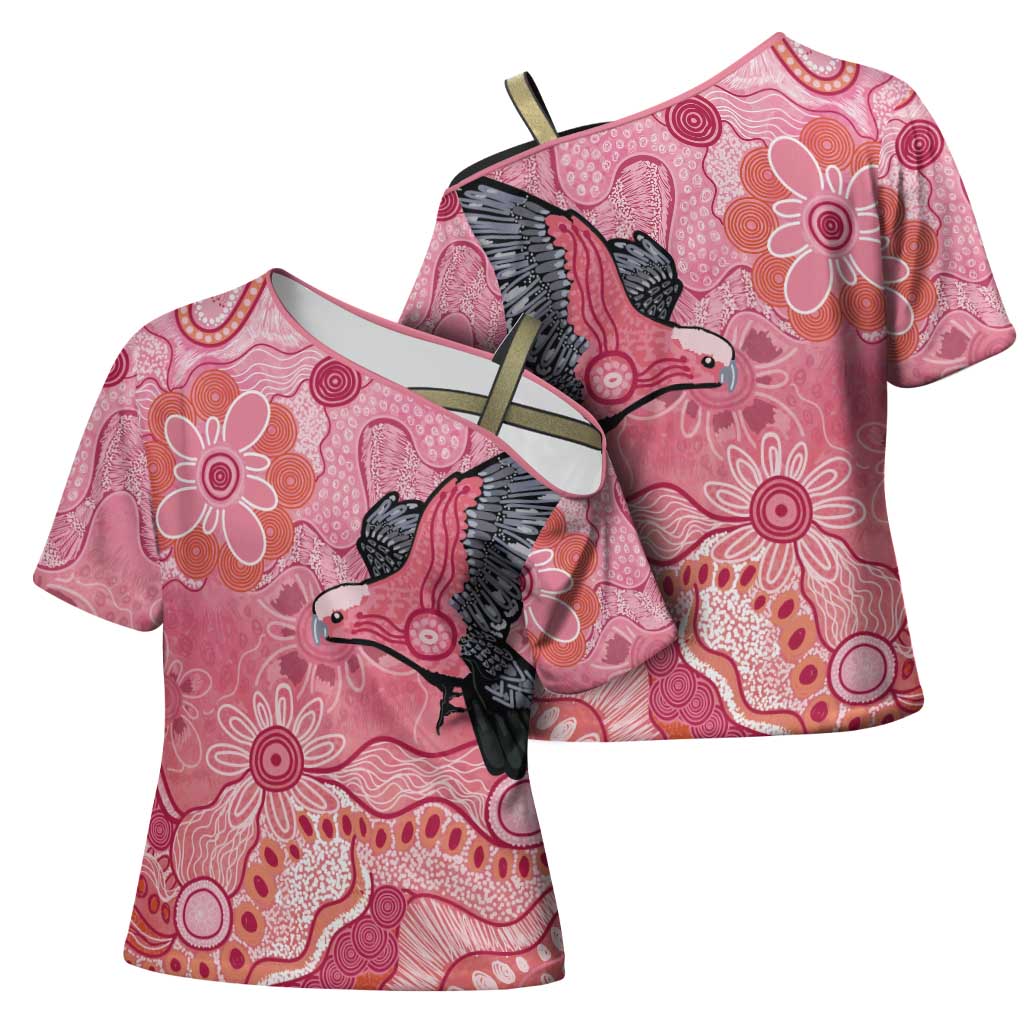 NAIDOC Week Aussie Indigenous Cross Shoulder Shirt Aboriginal Galah Bird Contemporary Art