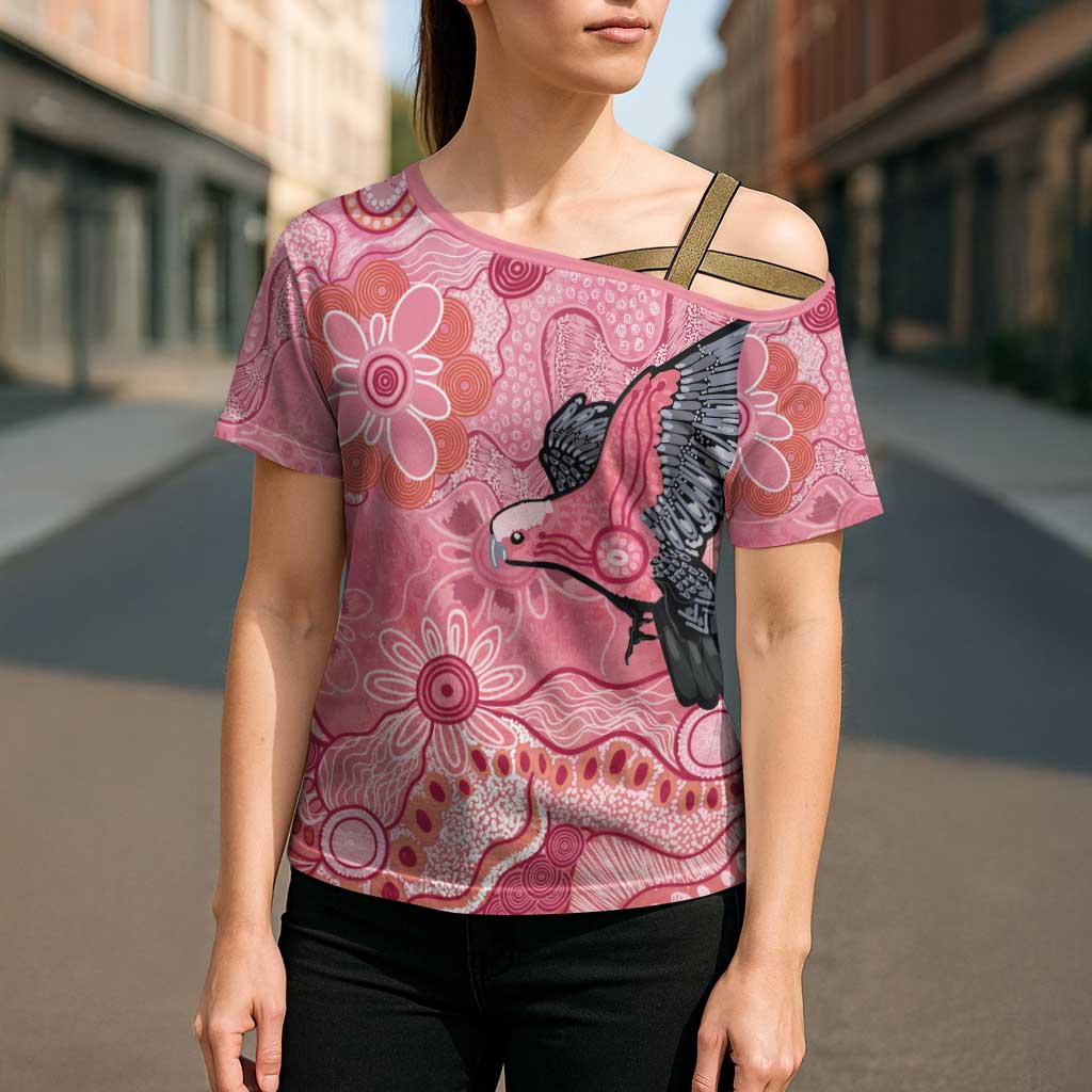 NAIDOC Week Aussie Indigenous Cross Shoulder Shirt Aboriginal Galah Bird Contemporary Art