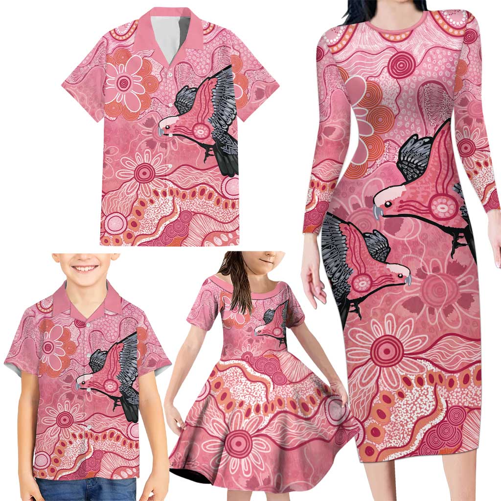 NAIDOC Week Aussie Indigenous Family Matching Long Sleeve Bodycon Dress and Hawaiian Shirt Aboriginal Galah Bird Contemporary Art