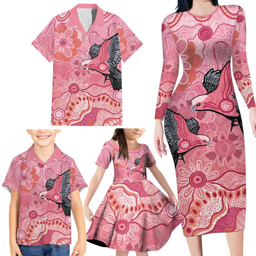NAIDOC Week Aussie Indigenous Family Matching Long Sleeve Bodycon Dress and Hawaiian Shirt Aboriginal Galah Bird Contemporary Art