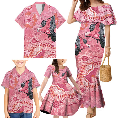 NAIDOC Week Aussie Indigenous Family Matching Mermaid Dress and Hawaiian Shirt Aboriginal Galah Bird Contemporary Art