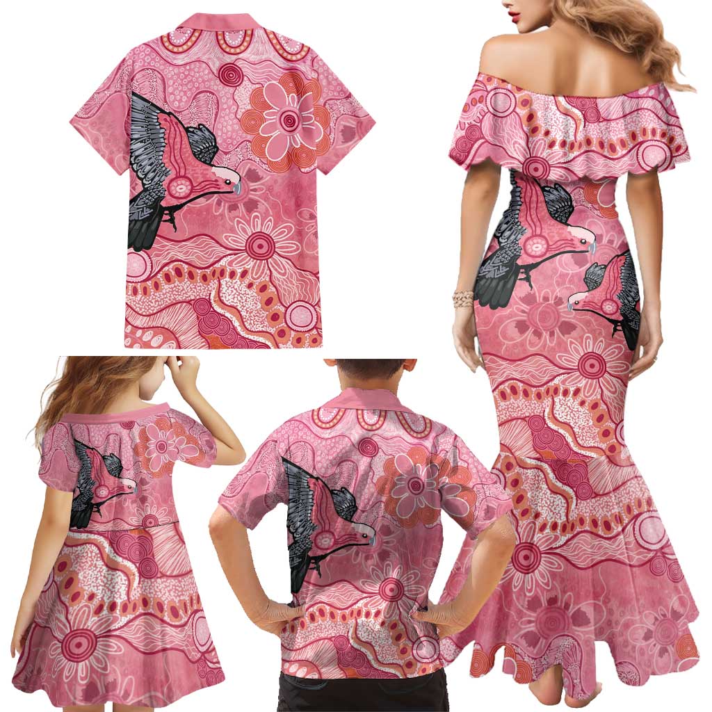 NAIDOC Week Aussie Indigenous Family Matching Mermaid Dress and Hawaiian Shirt Aboriginal Galah Bird Contemporary Art