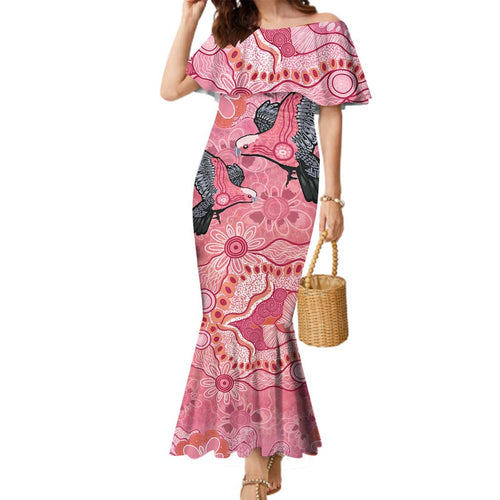 NAIDOC Week Aussie Indigenous Family Matching Mermaid Dress and Hawaiian Shirt Aboriginal Galah Bird Contemporary Art