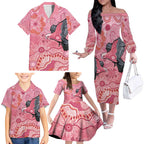 NAIDOC Week Aussie Indigenous Family Matching Off The Shoulder Long Sleeve Dress and Hawaiian Shirt Aboriginal Galah Bird Contemporary Art