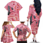 NAIDOC Week Aussie Indigenous Family Matching Off The Shoulder Long Sleeve Dress and Hawaiian Shirt Aboriginal Galah Bird Contemporary Art