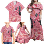 NAIDOC Week Aussie Indigenous Family Matching Off Shoulder Maxi Dress and Hawaiian Shirt Aboriginal Galah Bird Contemporary Art