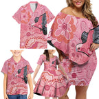 NAIDOC Week Aussie Indigenous Family Matching Off Shoulder Short Dress and Hawaiian Shirt Aboriginal Galah Bird Contemporary Art