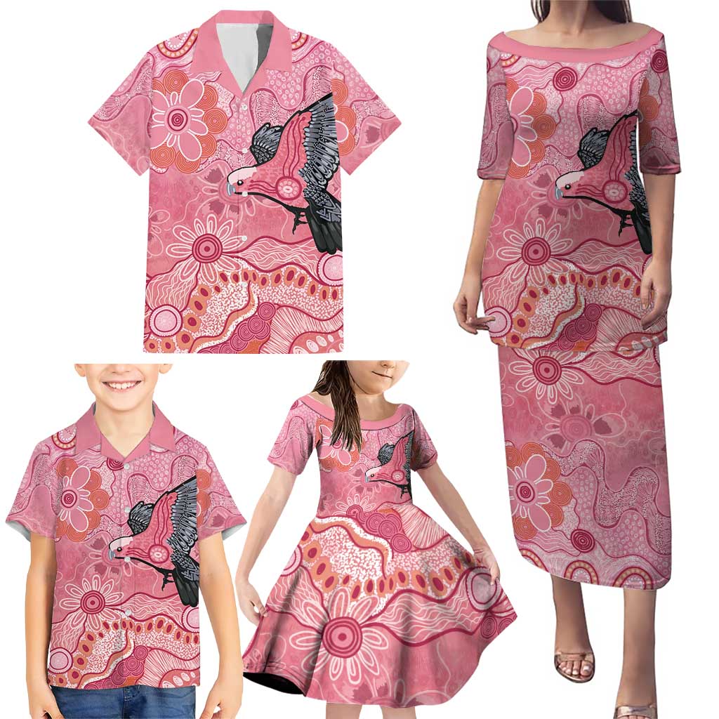 NAIDOC Week Aussie Indigenous Family Matching Puletasi and Hawaiian Shirt Aboriginal Galah Bird Contemporary Art