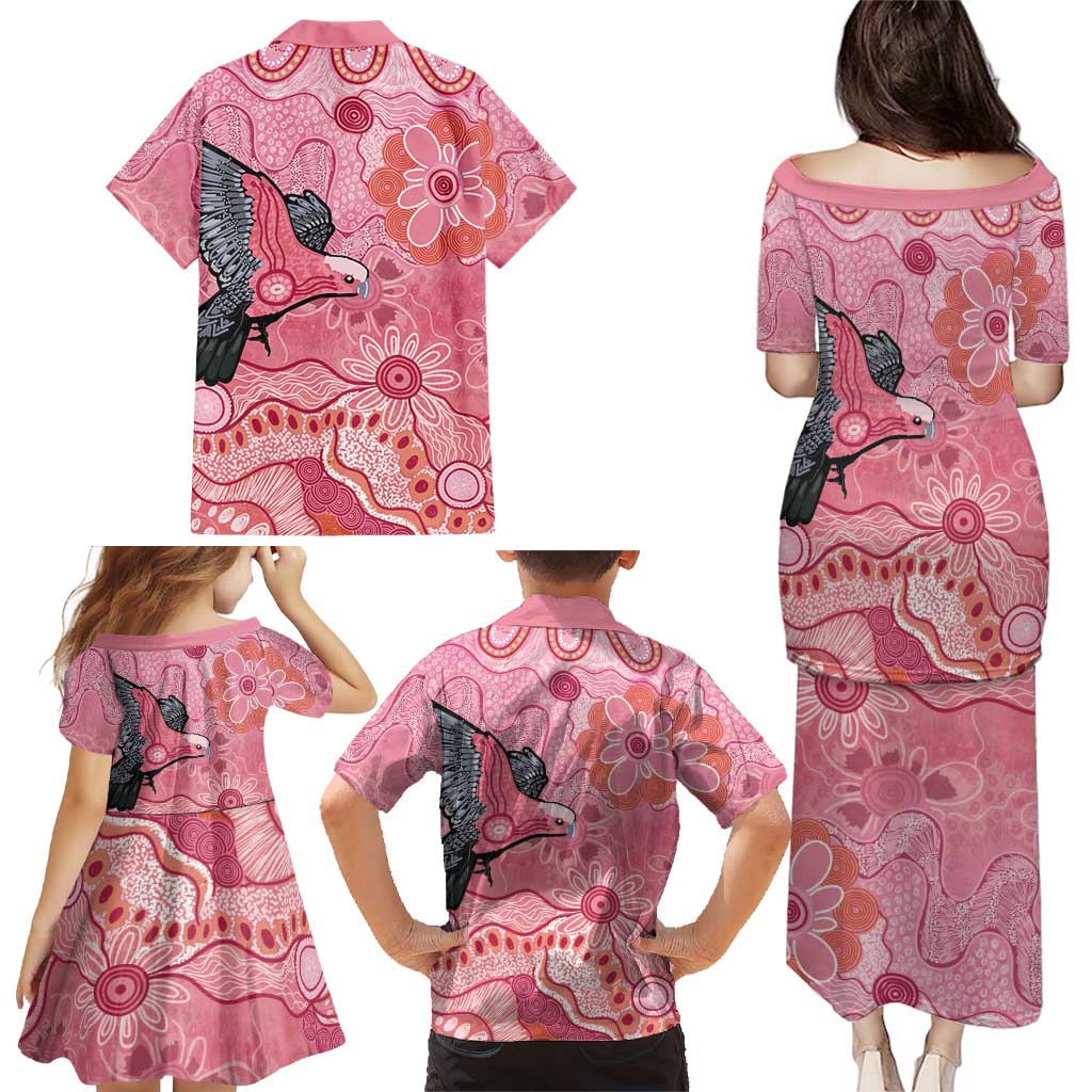 NAIDOC Week Aussie Indigenous Family Matching Puletasi and Hawaiian Shirt Aboriginal Galah Bird Contemporary Art
